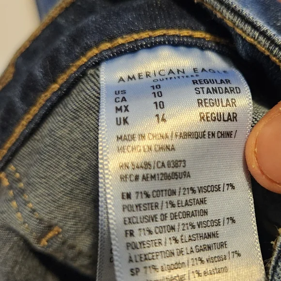 American Eagle High Rise Jeggings Crop Skinny Jeans Frayed Stretchy Dark Size 10 - Picture 10 of 14